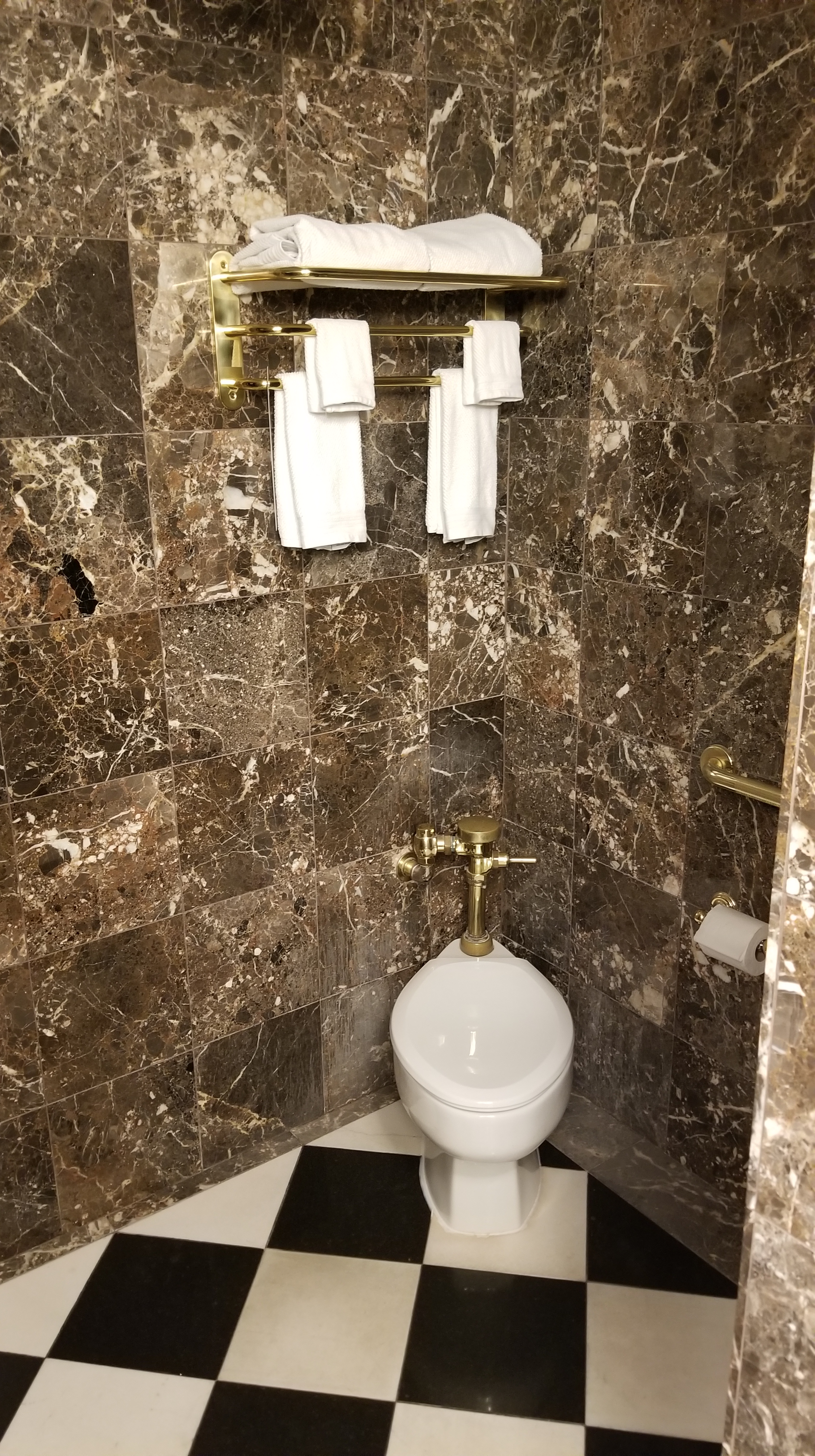 Oddly oriented toilet