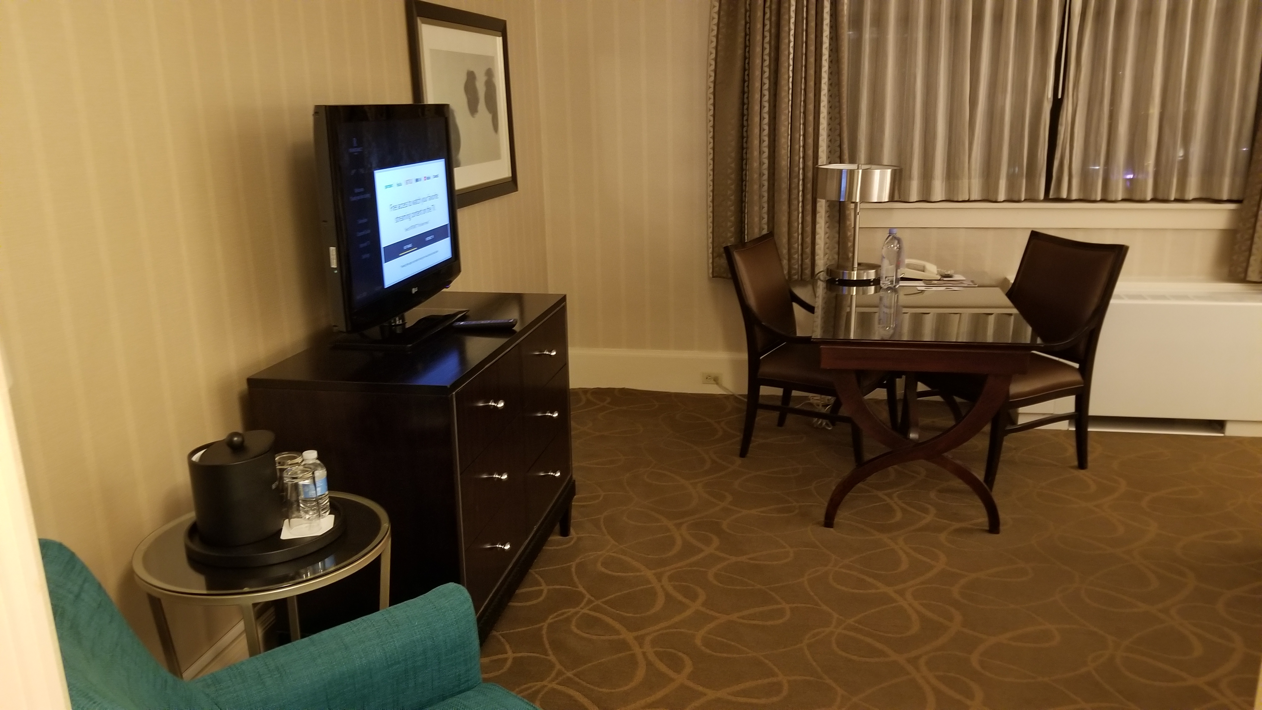 TV, dresser, and desk